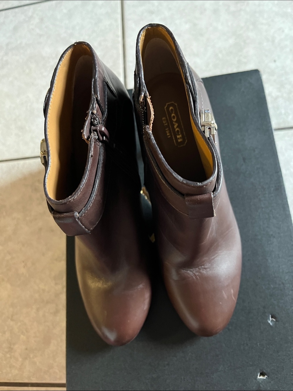 Coach women Brown Leather Chukka Boots with Side Buckle